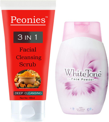 Peonies Facial 3 IN 1 Cleansing Scrub 100ml & White Tone Face Powder 70g(2 Items in the set)