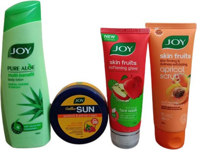 Joy Pure Aloe Multi Body Lotion-100ml+Sunblock & anti-tan UVA+UVB Protection cream 50ml+Face Wash-50 ml+ Apricot Scrub-50 ml(4 Items in the set) Joy Pure Aloe Multi Body Lotion-100ml+Sunblock & anti-tan UVA+UVB Protection cream 50ml+Face Wash-50 ml+ Apricot Scrub-50 ml(4 Items in the set)