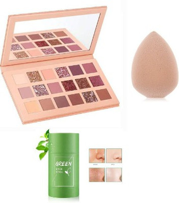 jaisium Eye Shadow Palette + BLENDER PUFF + GREEN FACE MASK ( COMBO SET)(3 Items in the set)