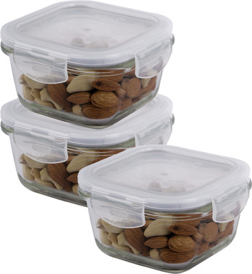 LOCK & LOCK Glass Utility Container  - 300 ml(Pack of 3, Clear)