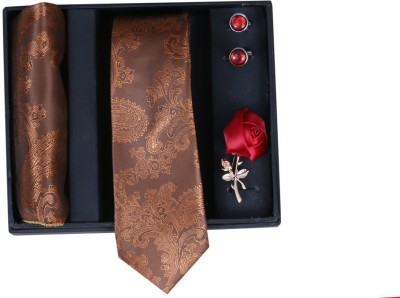 RANDOM STRIPE Satin Tie & Cufflink(Brown)