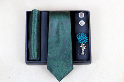RANDOM STRIPE Satin Tie & Cufflink(Green)