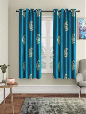 Home Sizzler 153 cm (5 ft) Window Polyester Semi Transparent Curtain (Pack Of 2)(Turquoise Blue, Motif)