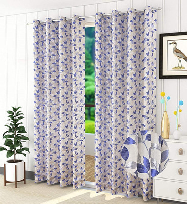 Freshfromloom 275 cm (9 ft) Long Door Polyester Room Darkening Curtain (Pack Of 2)(Blue, Floral)