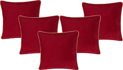 Riara Plain Cushions Cover(Pack of 5, 25 cm*25 cm, Maroon, Gold)