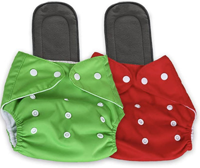 Stakipo Large Cloth Button Diaper Combo - 2 diaper with black insert (green red)