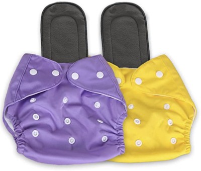 Stakipo Free Size Cloth Button Diaper Combo - 2 diaper with black insert (purple yellow)