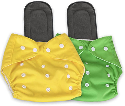 Stakipo Large Cloth Button Diaper Combo - 2 diaper with black insert (yellow green)