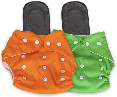 Stakipo Large Cloth Button Diaper Combo - 2 diaper with black insert (orange green)