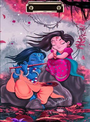 Creative Print Solution Krishna with Radha child Reprint Clip Board Exam Pad (14x9.5 Inches)(Set of 1, Multicolor)