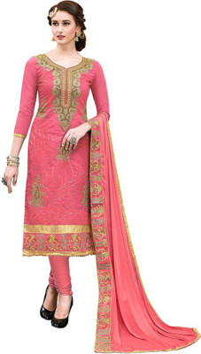 manvaa Cotton Blend Embroidered Salwar Suit Material