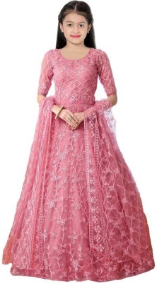 priyans fashion Girls Maxi/Full Length Festive/Wedding Dress(Pink, Half Sleeve)