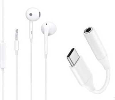 Gadget Zone White Combo of 2 Type C to 3.5mm Audio Jack Connector Adapter pack of 02 Wired(White, In the Ear)