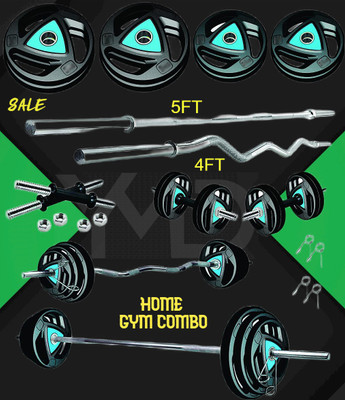 HACKERX 20 kg Professional Metal Integrated Rubber Plates (2.5X4 5x2) 4FT Curl, 5FT Strt Home Gym Combo