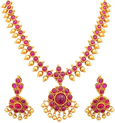 Aadesh Creation Alloy Gold-plated Maroon Jewellery Set(Pack of 1)
