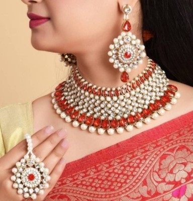 FASHOW Alloy Gold-plated Red Jewellery Set(Pack of 1)
