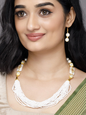 RUBANS Alloy Gold, White Jewellery Set(Pack of 1)