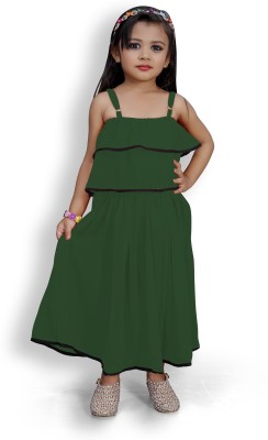 Patankar Fab Baby Girls Maxi/Full Length Party Dress(Dark Green, Sleeveless)