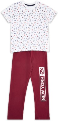 Pantaloons Junior Kids Nightwear Boys Printed Cotton(White Pack of 2)