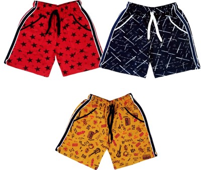 ATLANS Short For Boys & Girls Casual Printed Cotton Blend(Multicolor, Pack of 3)