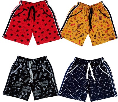 Ticoss Short For Boys & Girls Casual Printed Cotton Blend(Black, Pack of 4)