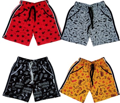 ATLANS Short For Boys & Girls Casual Printed Cotton Blend(Grey, Pack of 4)