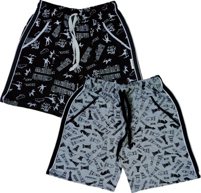 ATLANS Short For Boys & Girls Casual Printed Cotton Blend(Grey, Pack of 2)