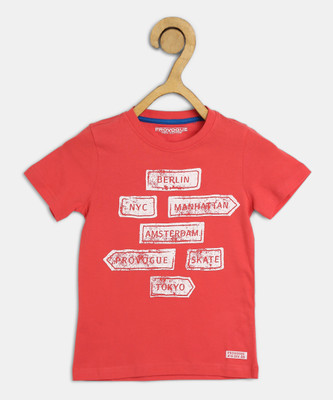 PROVOGUE Boys Typography, Printed Pure Cotton Regular T Shirt(Pink, Pack of 1)