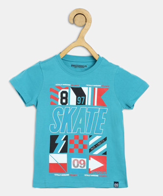PROVOGUE Boys Typography, Printed Pure Cotton Regular T Shirt(Light Blue, Pack of 1)