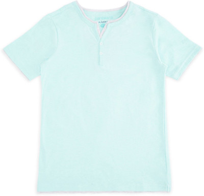 Pantaloons Junior Boys Solid Pure Cotton Regular T Shirt(Light Blue, Pack of 1)