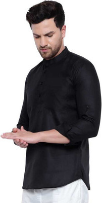 IAC Men Solid Straight Kurta(Black)