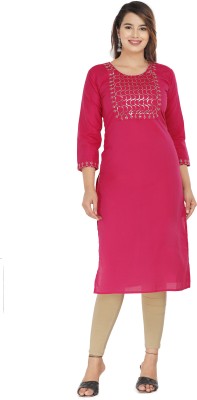 P PRIYA FASHION Women Embroidered Straight Kurta(Pink)