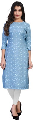 Jiya Enterprise Women Printed Straight Kurta(Light Blue)