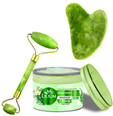 LILIUM Aloe Vera Paraben Free Face & Body Massage Cream & Double Side Stone Face Roller(2 Items in the set)