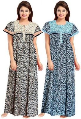 Khushi Print Women Nighty(Blue, Black)