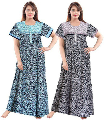 zalya Women Nighty Set(Blue, Purple)