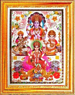 SUNINOW God Vishnu Laxmi Ganesh Saraswati with Kuber ji Religious Frame