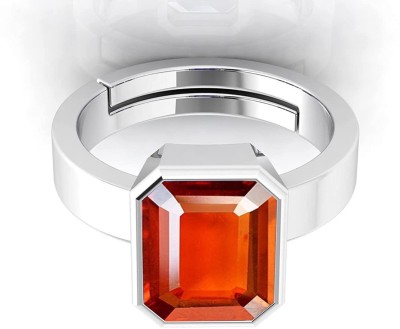 Sidharth Gems 14.25 Ratti / 13.00 Carat Natural Hessonite Gomed Loose Gemstone Silver Plated Brass Garnet Silver Plated Ring