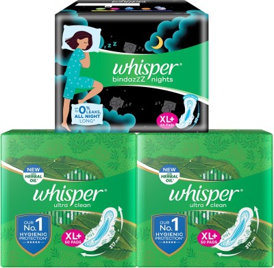 Whisper Combo of Ultra Clean and Bindazz Nights XL+ for Women Sanitary Pad