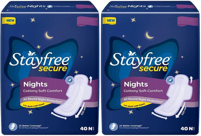 STAYFREE Secure Night Cottony Soft Comfort XL ( 40+40 pads ) Sanitary Pad(Pack of 2)