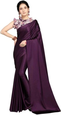 MM VENTURE Solid/Plain Bollywood Satin Saree(Purple)