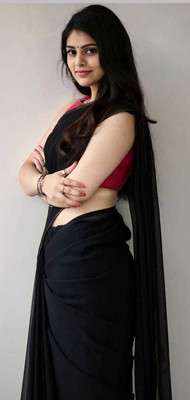ramiv vastra Solid/Plain Bollywood Georgette Saree(Black)