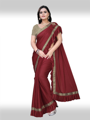 ecolors fab Printed, Self Design, Solid/Plain Bollywood Lycra Blend, Jacquard Saree(Red)