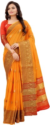 SWORNOF Woven Banarasi Chanderi Saree(Yellow)