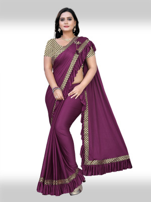 ecolors fab Self Design, Printed, Solid/Plain Bollywood Lycra Blend, Jacquard Saree(Magenta)