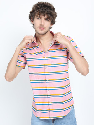 HIGHLANDER Men Striped Casual Pink Shirt