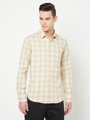 CRIMSOUNE CLUB Men Checkered Casual Beige Shirt