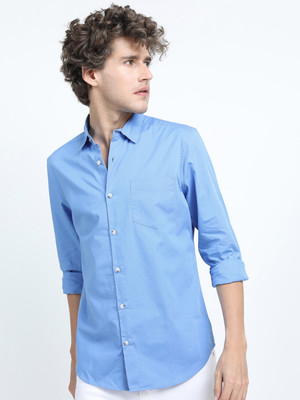 HIGHLANDER Men Solid Casual Blue Shirt