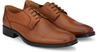 Delize Tan plain leather derby shoes Lace Up For Men(Tan , 11)