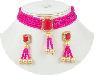 GEODE DELIGHT Alloy Gold-plated Pink Jewellery Set(Pack of 1)